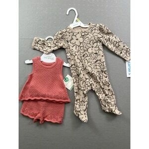 Carters Baby Girl 3 Months Lot Organic Sweater Knit Shorts Set & Floral Sleeper
